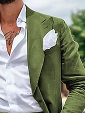 cheap Party Suits-Men&#039;s Wedding Summer Linen Suits Black Sky Blue Solid Colored Tailored Fit 2 Piece Single Breasted Two-buttons
