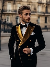 billige festblazer-Herre Blazer jakke ملابس السهرة للرجال Lukkekrage Årgang Fest Fløyel Lapper Ensfarget Blazer Svart Burgunder Standard passform