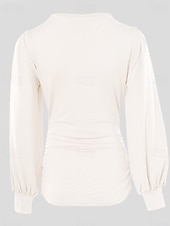 abordables Hauts en dentelle-cache-coeur femme élégant stylé moderne couleur unie dentelle froncée évider manches longues col en V quotidien noir blanc printemps automne hiver