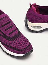 preiswerte Damen-Sneaker-Lilafarbene Slip-On-Sneaker aus Strick für Damen mit Luftpolstersohle zum Gehen und für die Freizeit