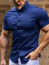 cheap Men&#039;s Button Up Shirts-Men&#039;s Summer Shirt Button Up Shirt Casual Shirt Black White Red Green Dark Blue Short Sleeve Plain Turndown Street Vacation Button-Down Clothing Apparel Fashion Leisure
