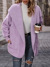 preiswerte Puffers &amp; Parka-Damen Fleecejacke Teddy-Mantel Hoodie Jacke warm halten Atmungsaktiv Tasche Innenfutter aus Fleece Brautkleider schlicht Glatt Urlaub Strasse Freizeitskleidung Ausgehen Öffnung vorne Kapuzenpullover