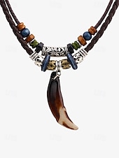 economico Gioielli da uomo-collana con ciondolo a forma di ancora multistrato da uomo - corda satinata, calcoli biliari neri, perline di legno e lega, lunghezza regolabile, stile nautico per abbigliamento casual e da spiaggia