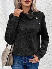 billige Teksturert hettegensere og sweatshirt-designergenser for kvinner mote moderne ensfarget jobb med turtleneck knapper løs passform langermet svart beige grå høst vinter