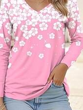 ieftine tricou floral-Tricou tunică pentru femei modă casual imprimeu mânecă lungă topuri obișnuite guler în V zilnic roz albastru violet portocaliu primăvară toamnă