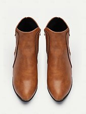 cheap Vintage Boots-Women&#039;s Brown Faux Leather Ankle Boots with Side Zipper and Block Heel - Vintage Style for Casual and Dressy Occasions