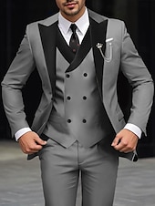 cheap Dinner Party-Men&#039;s Wedding Prom Party Suits Sage Light Grey Daily Party Solid Colored Tailored Fit 3 Piece Single Breasted One-button