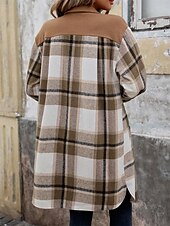 billiga Kappor och trenchcoats-Dam Kappa Utomhus Gata Dagliga kläder Höst Vinter Normal Täcka Normal Håller värmen Andningsfunktion Stylish Ledigt Jacka Långärmad Ränder och pläd Med fickor Kaffe