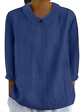 abordables Hauts en dentelle-chemisier femme élégant moderne évider manches 3/4 hauts réguliers col chemise travail quotidien jaune bleu ciel bleu vert printemps automne