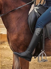 levne Jezdecké boty-Dámské Boty Retro Jezdecké boty Venkovní Práce Denní Mramor Ke kolenům Nýty Přezky Zip Kačenka Oblá špička Vinobraní PU Zip Tmavěhnědá Černá