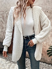 abordables Manteaux &amp; trenchs-Femme Veste décontractée Chaud Confortable Ajustable Mode Couleur unie Casual du quotidien Ouvrir le devant Normal Col rabattu Standard manche longue Vêtements d&#039;extérieur Blanche Automne Hiver