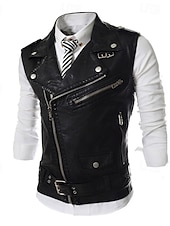 preiswerte Men&#039;s Vest-Herren Weste Lederweste Täglich Verabredung Urlaub Modisch Brautkleider schlicht Frühling &amp; Herbst Tasche Polyester Komfortabel Glatt Reisverschluss Kargen Regular Fit Schwarz Weiß Rote Weste