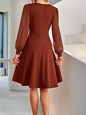 cheap Midi Black Dress-Women&#039;s Black Dress Mini Dress Ruched Mesh Wedding Guest Cocktail Party Elegant V Neck Long Sleeve Bishop Sleeve Black Brown Green Color
