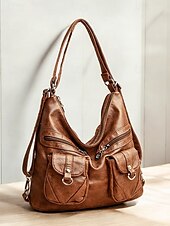 cheap Handbag &amp; Totes-Women&#039;s Brown Faux Leather Hobo Bag with Multiple Pockets in Casual Boho Style for Everyday Use