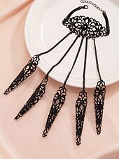abordables Accesorios de Halloween-Armadura de dedo de encaje negro gótico para mujer con cadenas, joyería de disfraz de Halloween intrincada para cosplay y ocasiones especiales