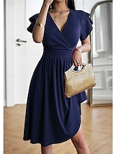 voordelige midi-zwarte jurk-Dames Mini-jurk Zwarte jurk Afstudeerjurk Casual jurk A lijn jurk Streetwear Basic Casual Vakantie Straat Feestdagen Normale pasvorm Korte mouw V-hals Zwart Bordeaux Marineblauw blauw Zomer