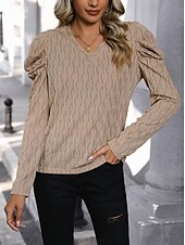 cheap T-shirts-Women&#039;s Blouse Elegant Vintage Stylish Long Sleeve V Neck Work Daily Khaki Spring Fall Winter