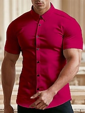 cheap Men&#039;s Button Up Shirts-Men&#039;s Summer Shirt Button Up Shirt Casual Shirt Black White Red Green Dark Blue Short Sleeve Plain Turndown Street Vacation Button-Down Clothing Apparel Fashion Leisure