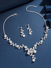 economico Collana da donna-elegante set di collana e orecchini da donna in zirconi e lega - perfetto per matrimoni e occasioni speciali
