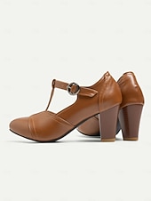 billige Pumps med blokkhæl-Dame Høye hæler Høyhælte Pen sko Mary Jane Store størrelser Avslappet Daglig Helfarge Ensfarget Spenne Tykk hæl Årgang Retro Rød Fritid Gange PU Lær PU T-stropp Svart Gul Rød