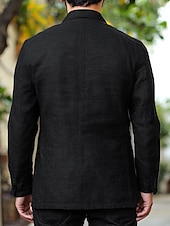baratos Blazer de linho-Blazer Masculino de Linho Casuais Moda Verão com Cor Sólida Preto Rosa Caqui Ajuste Sob Medida com Botões Duplos