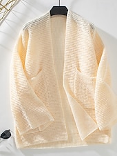 preiswerte Strickjacken und Oberbekleidung-Damen Strickjacke Basic Feste Farbe Öffnung vorne Strick Langarm Normale Oberteile Stricken Arbeit Armeegrün Beige Herbst Winter