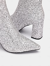 abordables Fête de la Vie Nocturne-bottines à paillettes argentées pour femmes avec talons compensés, étincelantes et chics pour les fêtes et les occasions spéciales
