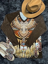 levne Boho tričko-dámské tričko vintage ležérní tisk s dlouhým rukávem běžné topy v krku dovolená víkend armáda zelená šedá jaro podzim
