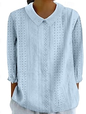 abordables Hauts en dentelle-chemisier femme élégant moderne évider manches 3/4 hauts réguliers col chemise travail quotidien jaune bleu ciel bleu vert printemps automne