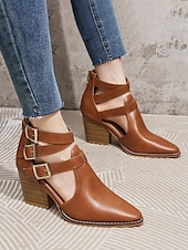 billiga Block Heels-Dam Klackar Utomhus Dagligen Blockera hälen Spetsig tå Ledigt Minimalism Imitationsläder Spänne Blå Brun