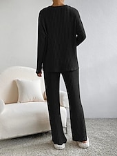 cheap Pajama-setter-Women&#039;s Loungewear Pajama Set Simple Home V Neck Long Sleeve Pullover Pant Spring Fall Black Blue Home Outfits