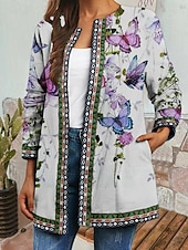 abordables Blazers et Costumes-Femme Veste Blouson Soirée Poche Géométrique Coupe Vent Mode Standard Vêtements d&#039;extérieur manche longue Automne Coloré M