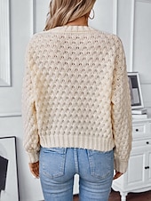 economico Pullover e top-Per donna Felpa Moda Tinta unica Grosso Girocollo Intrecciato Manica lunga Maglie lunghe Maglia Ufficio Bianco Beige Autunno Inverno