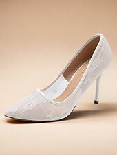 olcso Hivatalos-elegáns fehér csipke tűsarkú nőknek - hegyes orrú magassarkú - tökéletes esküvőre és hivatalos rendezvényekre