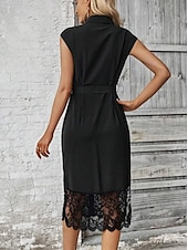 abordables Robe noire-robe noire Robe unie Femme Robe mi-longue Lacet Dentelle Plein Air Rendez-vous Décontractées Col de Chemise Sans Manches Standard Noir S M L XL