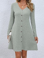 billige svart mini kjole-kvinners liten svart kjole en linje kjole mote arbeidsmote lang kjole maxikjole knapp v-hals langermet vanlig vanlig passform svart rosa grønn vår høst s m l xl 2xl