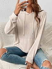 abordables Sweatshirts et Hoodies Texturés-sweat à capuche femme uni col ras du cou manches longues noir vert beige gris automne hiver