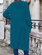 preiswerte Strickjacken und Oberbekleidung-Damen Pullover Jacke Stilvoll Feste Farbe Öffnung vorne Tasche Fledermaus Ärmel Langarm Lange Oberteile Stricken Arbeit Schwarz Wein Herbst Winter