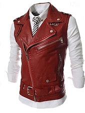 preiswerte Men&#039;s Vest-Herren Weste Lederweste Täglich Verabredung Urlaub Modisch Brautkleider schlicht Frühling &amp; Herbst Tasche Polyester Komfortabel Glatt Reisverschluss Kargen Regular Fit Schwarz Weiß Rote Weste