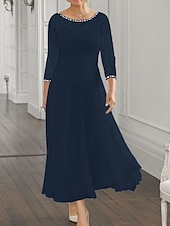 voordelige Vloerlengte-Strand Bruiloft A-Lijn Moeder van de Bruid Jurk Bruiloft Gast Elegante Juweel Hals Enkel Lengte Chiffon Kant 3/4 Lange Mouw met Pailletten Ruching 2025 gratis op maat gemaakt