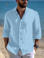 preiswerte Urlaub-Herren Hemd Leinenhemd Sommerhemd Strandbekleidung Freizeithemd Knopfhemd Einfach Urlaub Lässig Schwarz Weiß Rosa Blau Langarm Revers Frühling &amp; Sommer Bekleidung