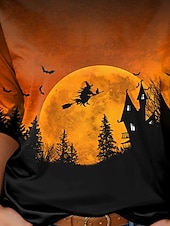 levne Halloweenské topy-Halloween dámské tričko čarodějnice s dlouhým rukávem kulatý výstřih dlouhá tunika tričko denní ležérní oranžová jaro podzim předpodzim