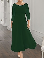 voordelige Vloerlengte-Strand Bruiloft A-Lijn Moeder van de Bruid Jurk Bruiloft Gast Elegante Juweel Hals Enkel Lengte Chiffon Kant 3/4 Lange Mouw met Pailletten Ruching 2025 gratis op maat gemaakt