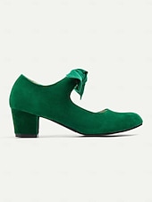  sapatos mary jane femininos de camurça verde com detalhe de laço - perfeitos para escritório, uso diário e ocasiões especiais