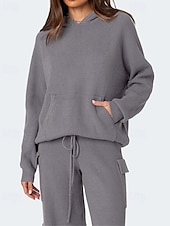 billige Genser-koordinater-Dame Pullover genser Daglig Fritid Helfarge Med hette Lomme Langermet Vanlige topper Strikke Hjem Arbeid Daglig Grå Høst Vinter