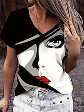 voordelige Kunst &amp; Design t-shirt-Dames T-shirt Abstract Casual Korte mouw Ronde hals Normale tops Dagelijks Afdrukken Zwart Zomer
