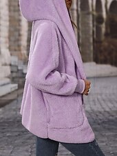 preiswerte Puffers &amp; Parka-Damen Fleecejacke Teddy-Mantel Hoodie Jacke warm halten Atmungsaktiv Tasche Innenfutter aus Fleece Brautkleider schlicht Glatt Urlaub Strasse Freizeitskleidung Ausgehen Öffnung vorne Kapuzenpullover