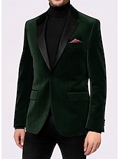 preiswerte Blazer-Herren Blazer-Jacke Smoking Vintage Party Samt Patchwork Einfarbig Blazer Burgunderrot Grün Weite Passform