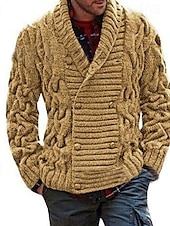 preiswerte Herren Strickjacke-Herren Kurzer Pullover Strickjacke Gerippt Stricken Standard Knopf hoch Tasche Farbblock V Ausschnitt Vintage Klassisch Freizeitskleidung Verabredung Bekleidung Herbst Winter Armee-Grün Schwarz S M L
