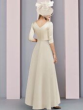 cheap Mom&#039;s Jumpsuits-A-Line Mother of the Bride  Elegant Simple V Neck Floor Length Stretch Satin 3/4 Length Sleeve with Ruched 2025 free custom size
